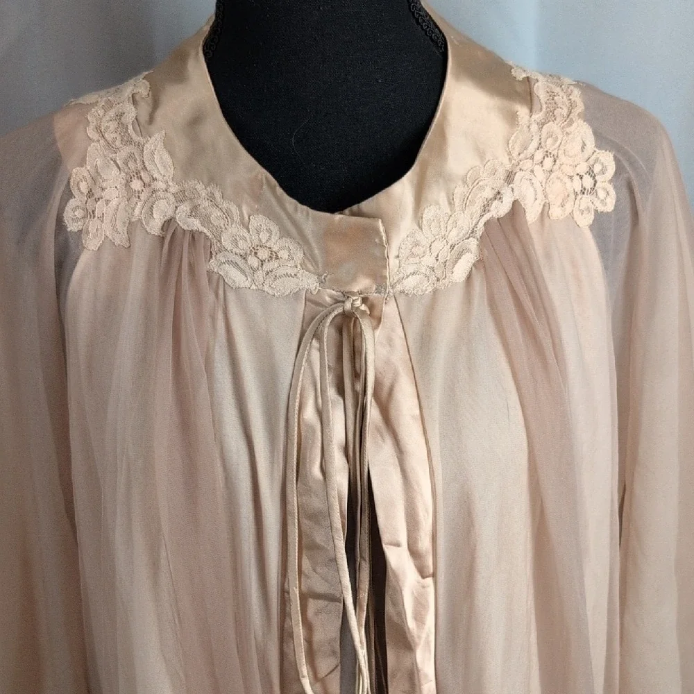 Gossard Artemis Vtg Sheer Nightgown Robe Set‎ Lace/Satin Trim Bridal Lingerie